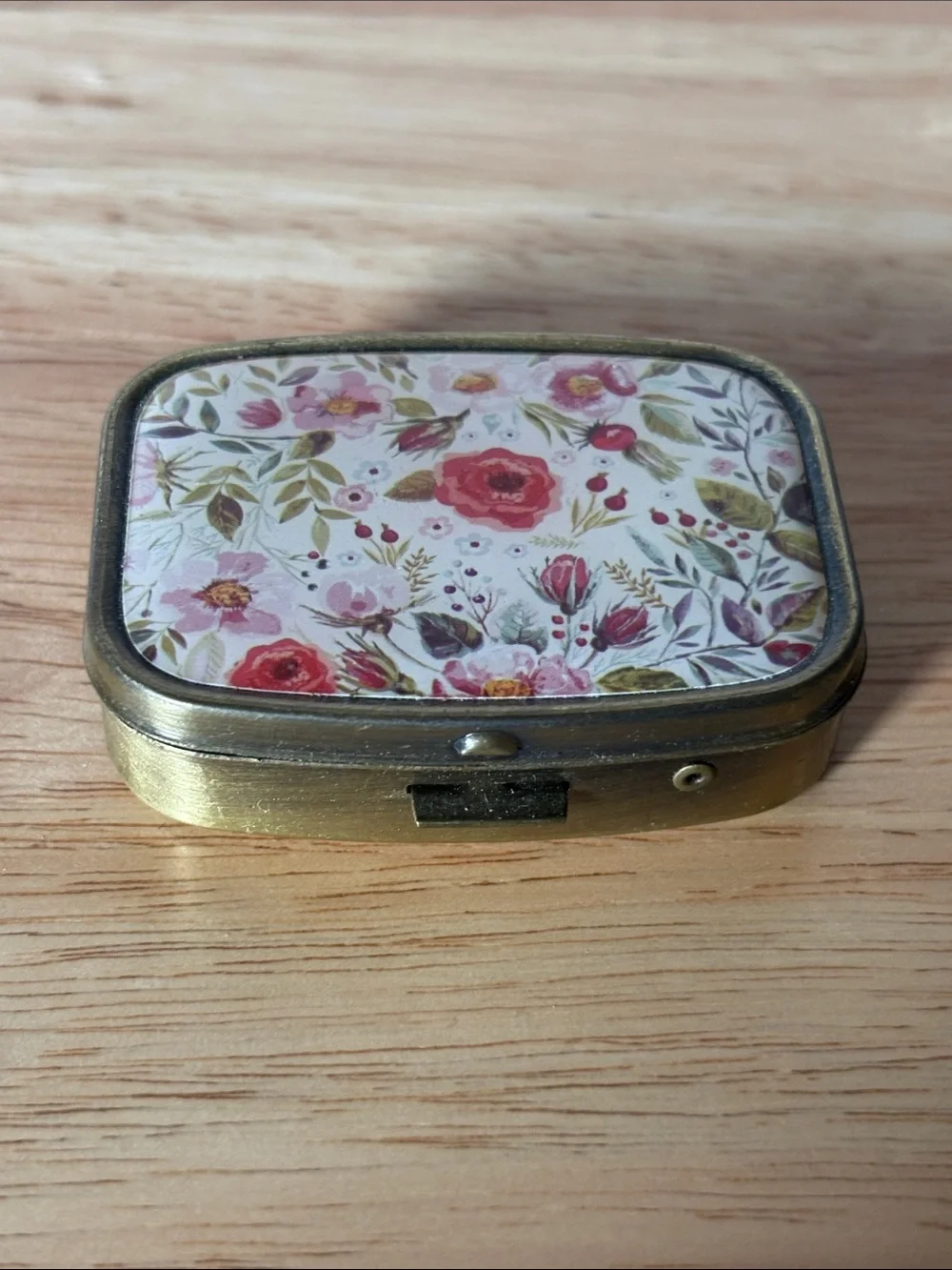 Vintage Floral Brass Pill Box